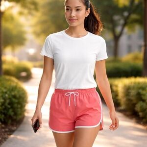 ZELOS Coral White Workout Ensemble Shorts Shirt Small New Tags